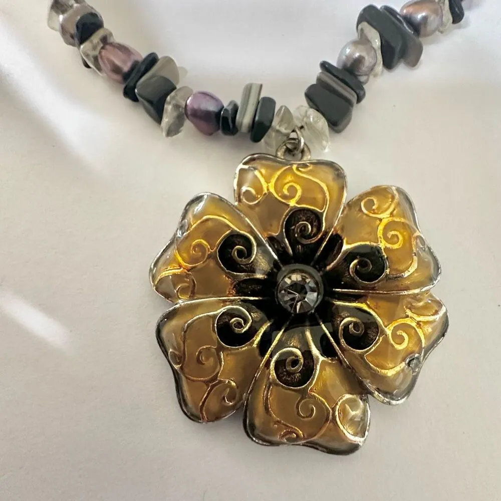 Roman Enamel Flower Statement Necklace - Image 12