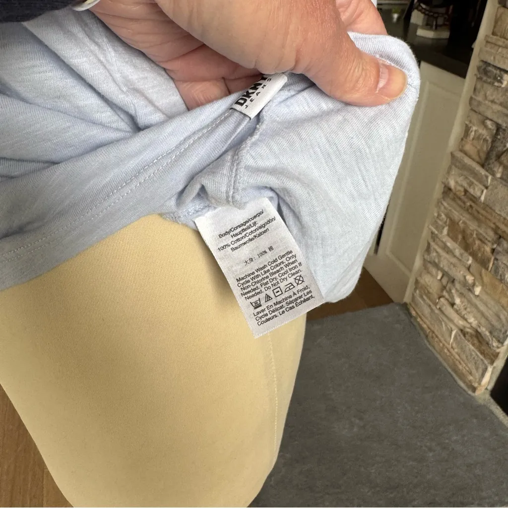 DKNY  Blue Ruffled Cap Sleeve T-Shirt - Image 9