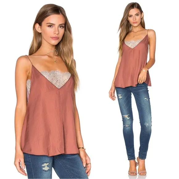 Free People • Deep V Bandeau Top satin lace cami tank Copper rust cream bralette - Image 2