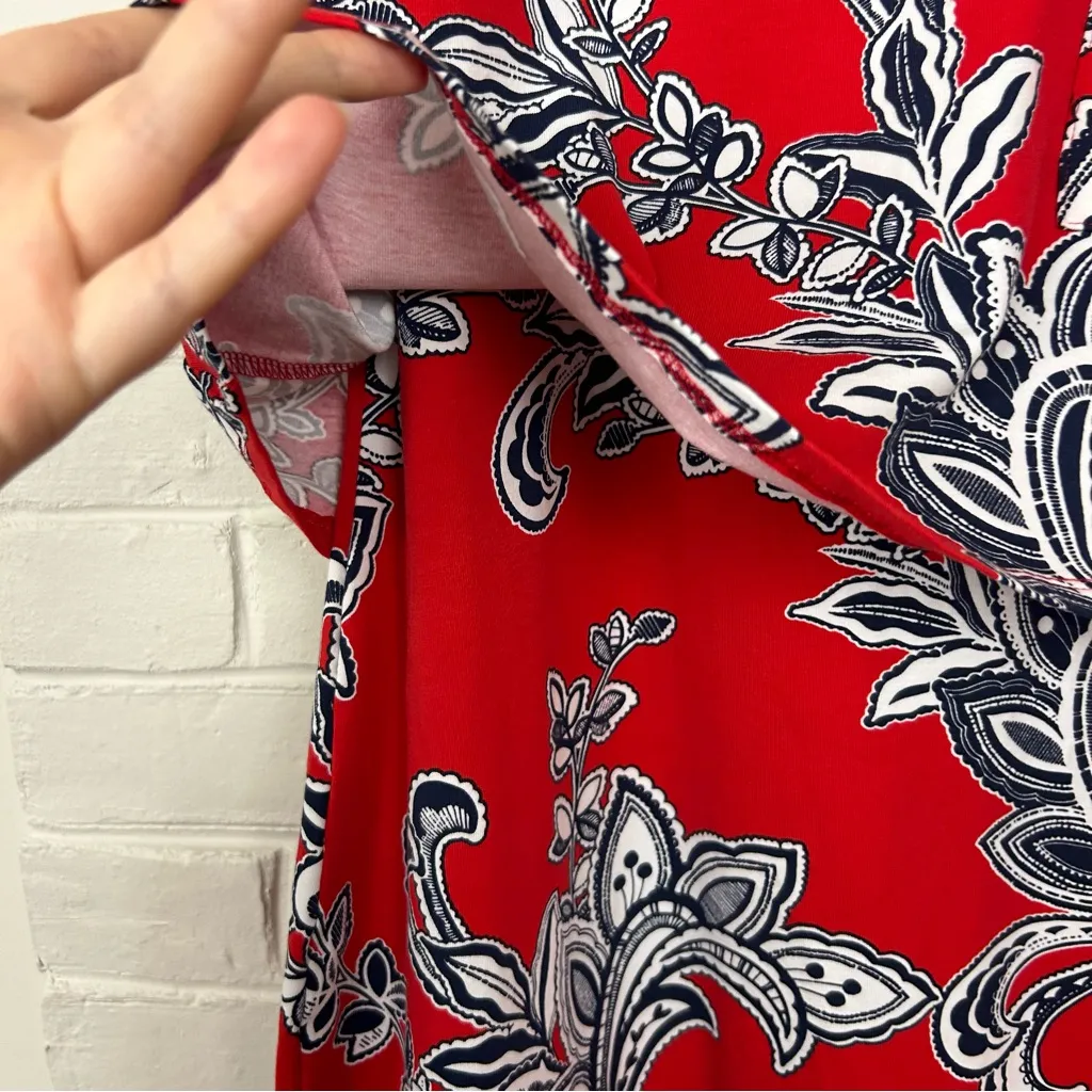 Venus Red White Navy Patterned Casual Dress Size L - Image 6