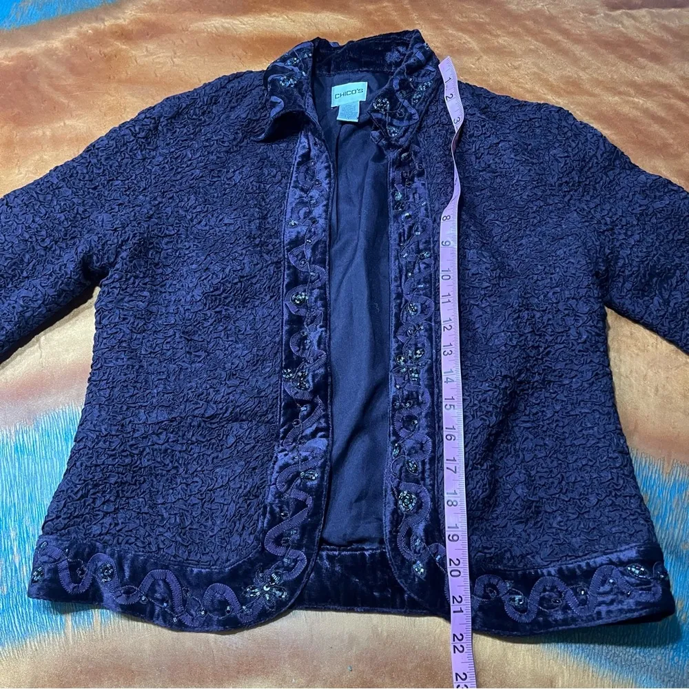 Chico’s Dark Purple beaded textures open front cardigan blazer Jacket size 0 - Image 6