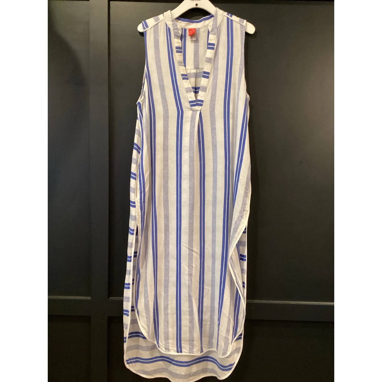 Red Carter Avi linen blend stripe Maxi Cover Up Dress M size 8 - Image 3