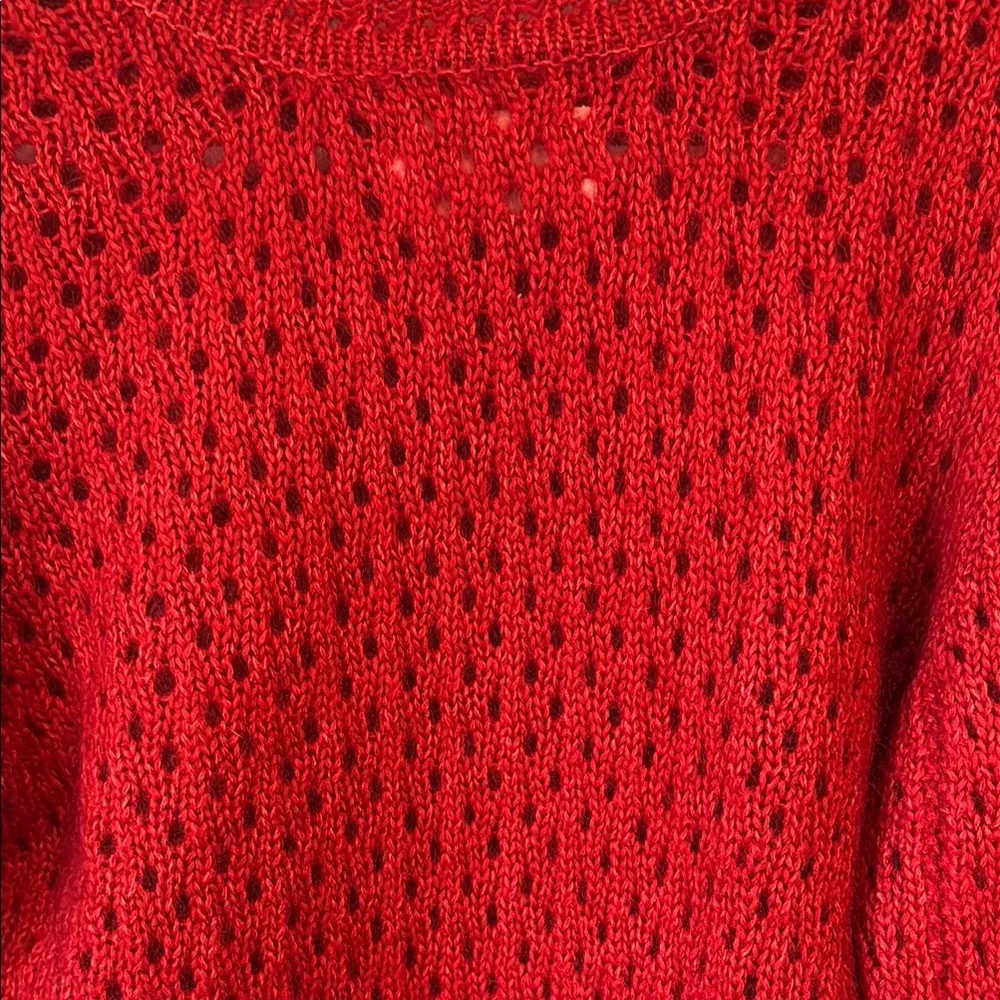 ba&sh Numa Rouge Lady Pullover Cable Eyelet Crew Neck Sweater Red US 6 Small - Image 12