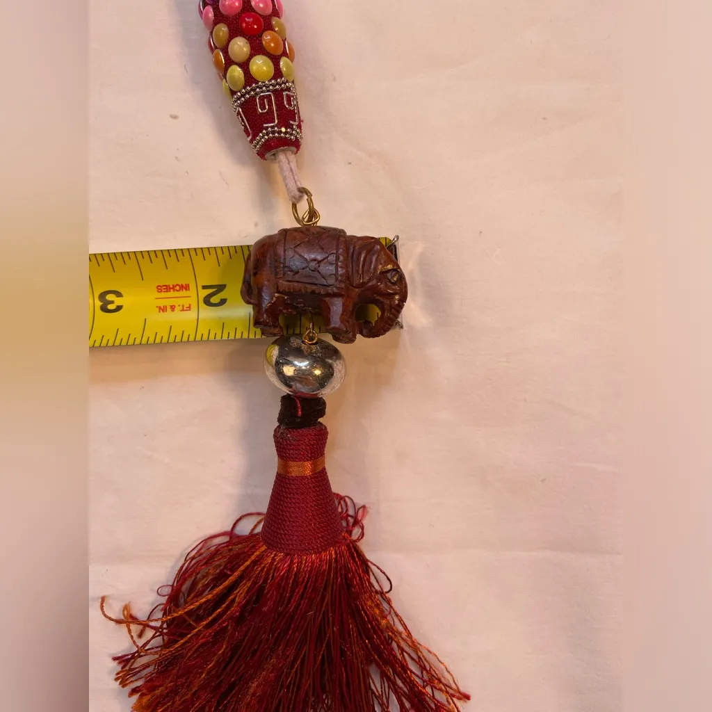 Necklace on Leather‎ rope. Elephant, tassel, Cool Beads Red - Image 4