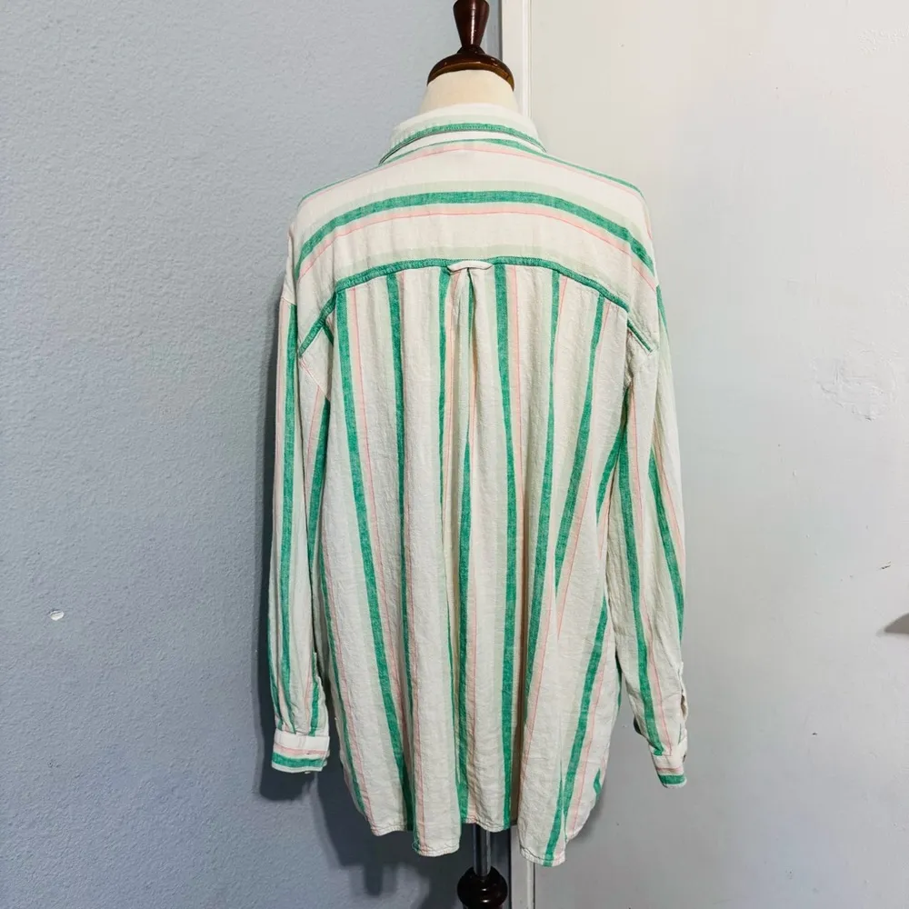 Old Navy Women The Boyfriend Linen Blend Oversized Striped Button-Up Shirt Sz XL - Image 7