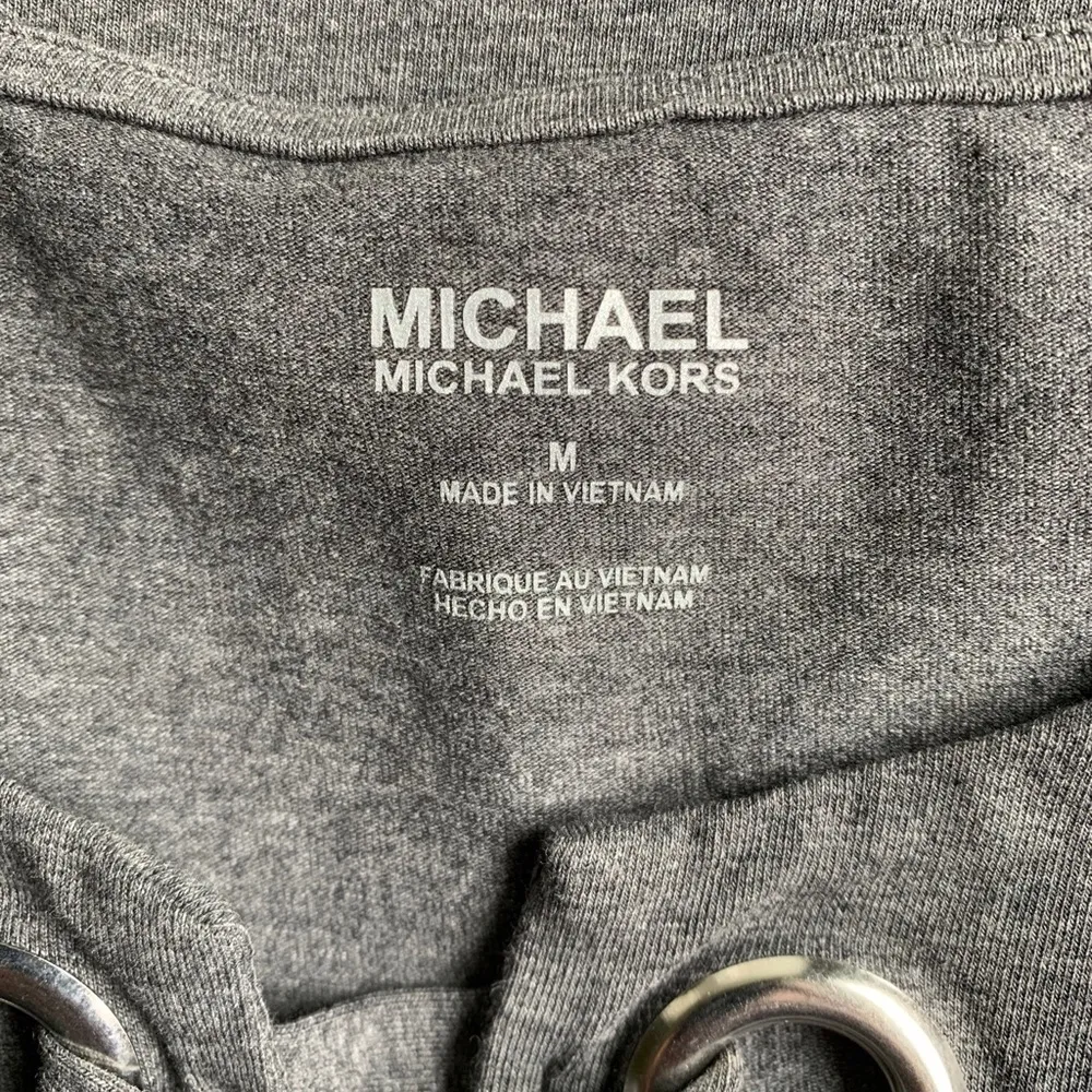 MICHAEL Michael Kors gray short sleeve tie-neck shirt - Image 3