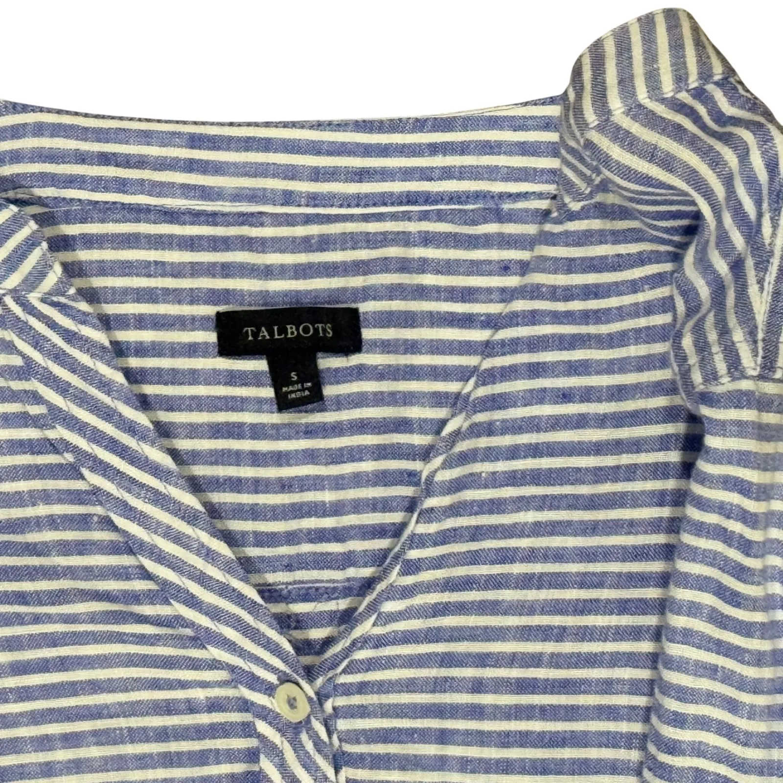 Talbots Womens Blue White Stripe Linen Blend Henley Tunic Shirt Size S - Image 4