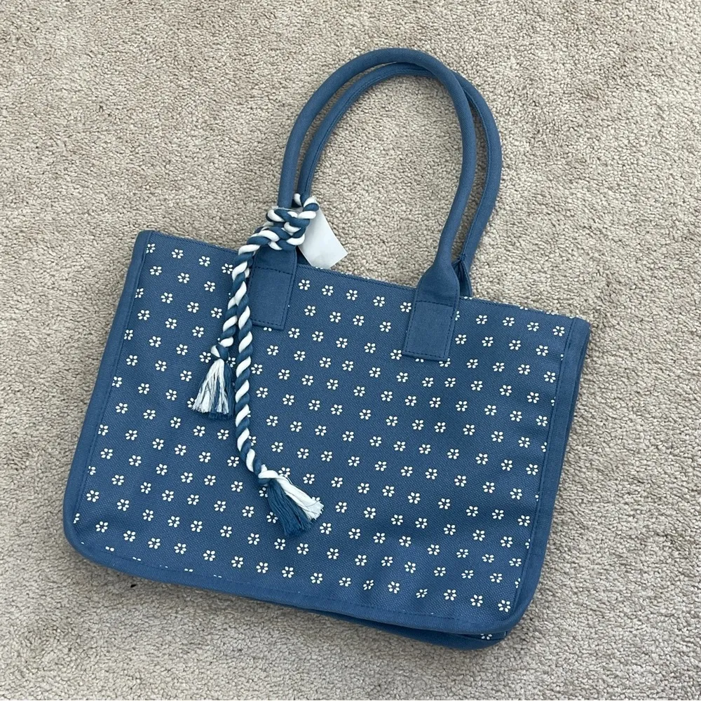 NWT J.CREW Structured canvas Tote Bag Blue - Image 2