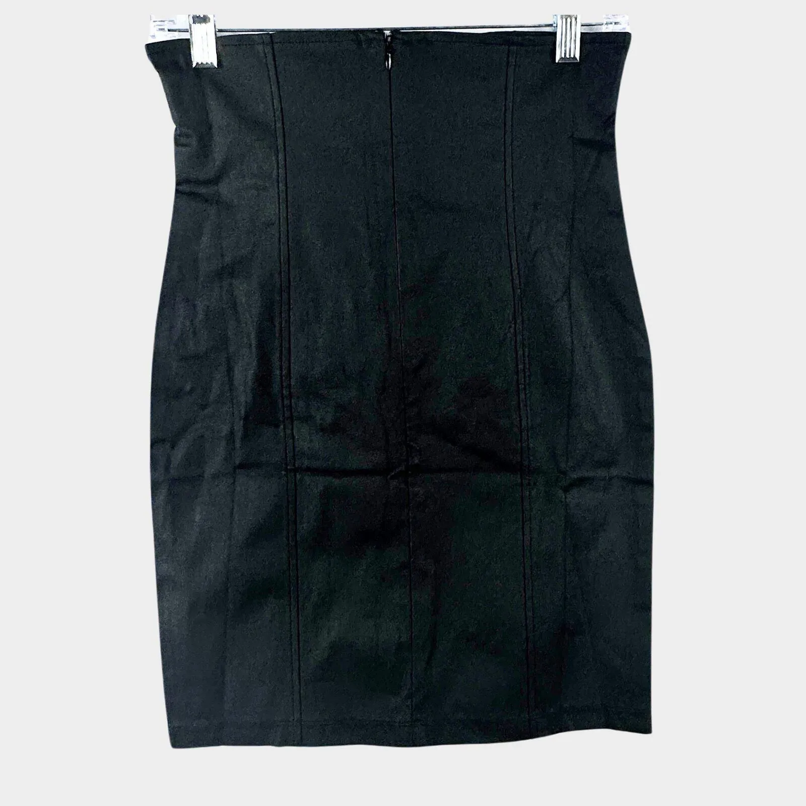 High Rise Faux Leather Pencil Skirt Sz S Black Side Slit Shaping Career Academia - Image 2