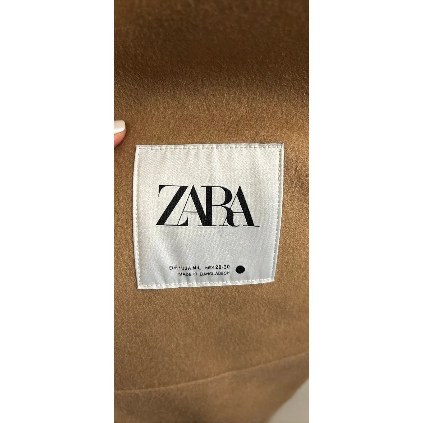 ZARA Peacoat Womens M-L Camel Hooded 100% Wool Oversized Full Button Longline - Image 5