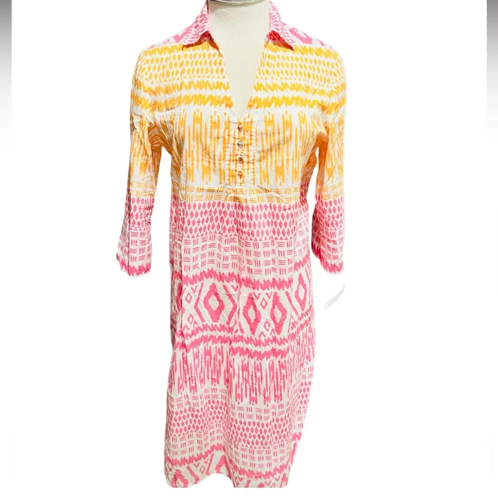 J. McLaughlin Ikat Caftan Dress  Pullover Lightweight Cotton Tribal Size XS - Image 4