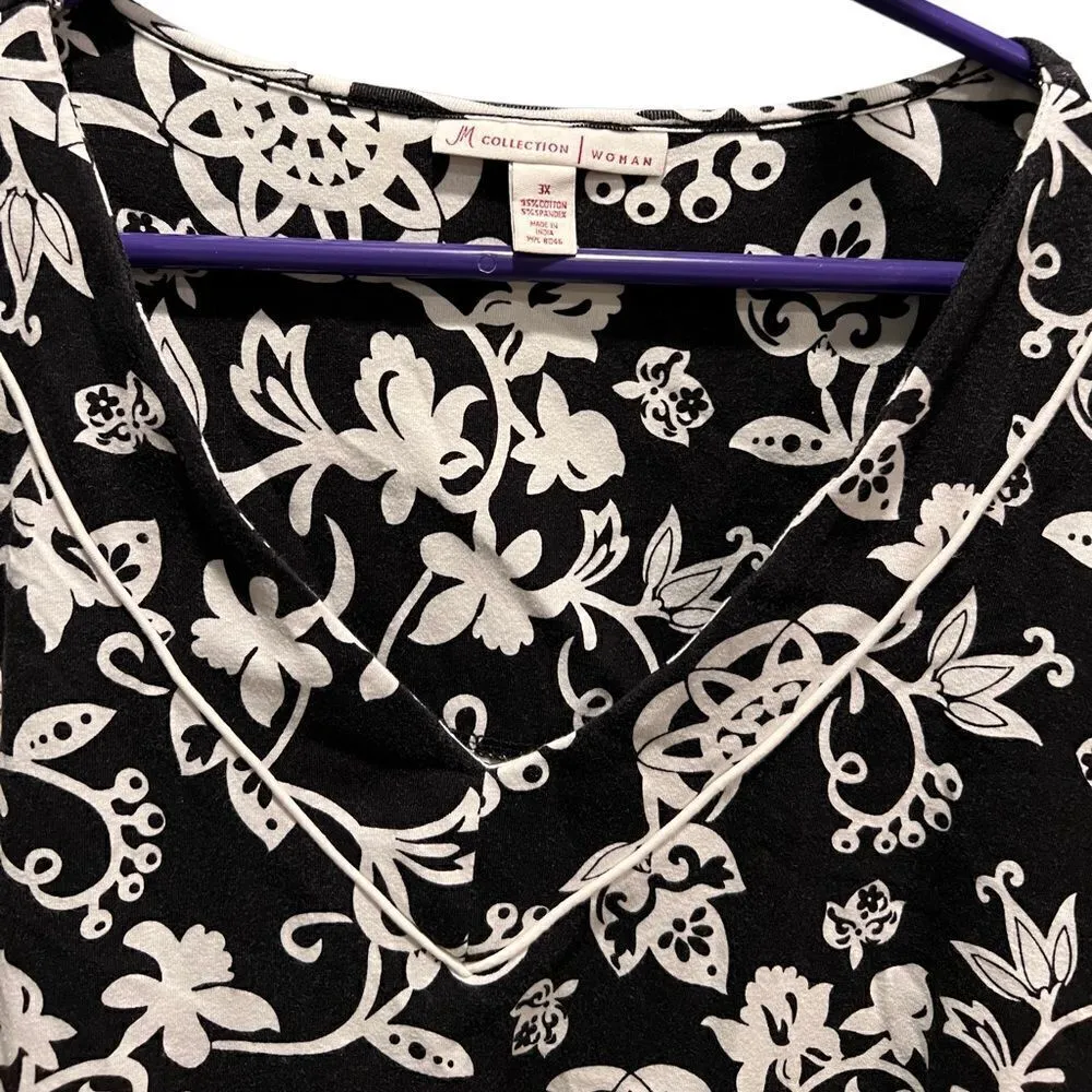 JM Collection black and white boho print v-neck top women’s size 3X - Image 4