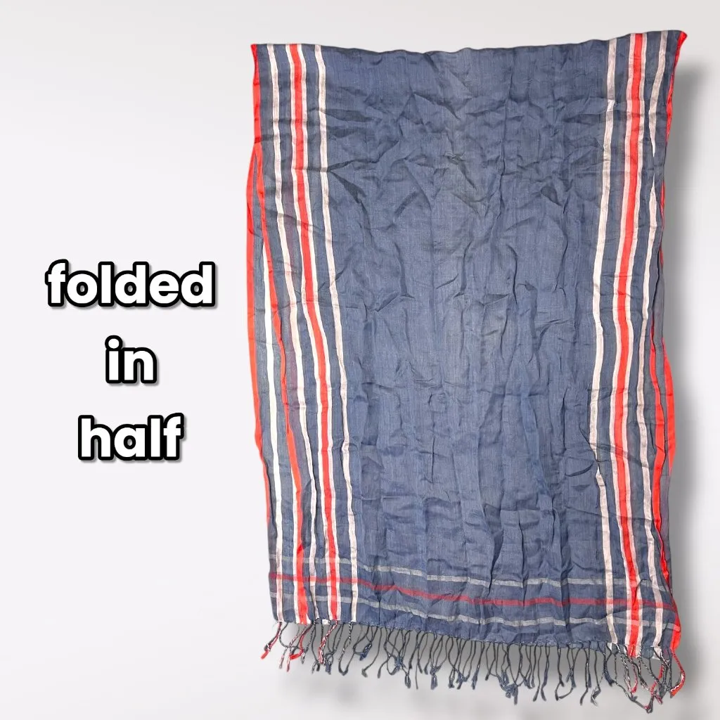 Vintage Blue Orange White Striped Fringe Scarf Rectangle Wrap Shawl - Image 8