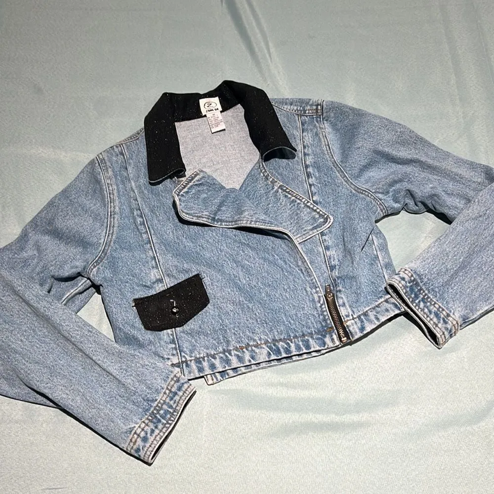 Zana di Cropped Biker Denim Jacket size Medium D40 - Image 2