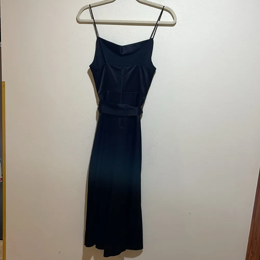 Alice + Olivia Harmon Cropped Belted Wide Leg Gaucho Satin Jumpsuit Black Size 2 - Image 12