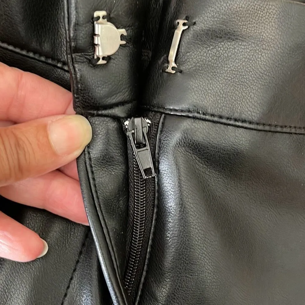 Bagatelle Womens Wide Leg Crop Mid Rise Zip Faux Leather Pants Black Size Medium - Image 6