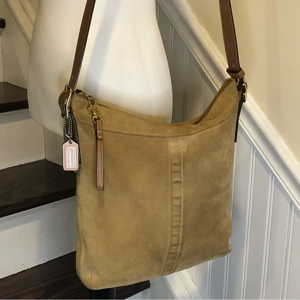 Suede Slim Duffle Tote Convertible Crossbody Shoulder Bag Vintage - Image 4