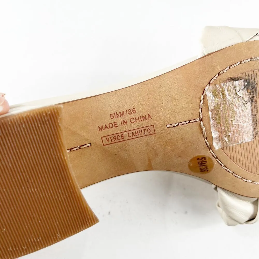 Vince Camuto Semtera Woven Block Heel Leather Slide Sandals Cream 5.5 - Image 6