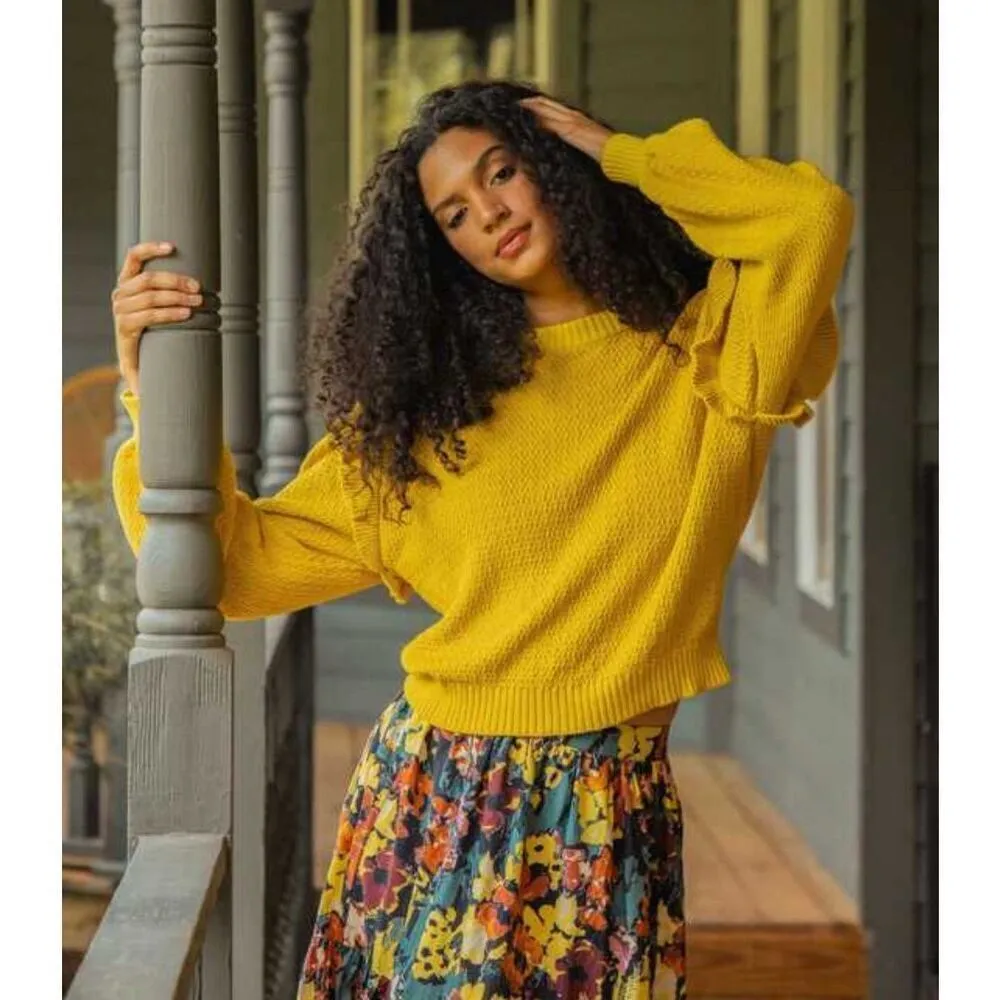 CLEOBELLA Yara Sweater Flutter Sleeve Knit Sweater Citron Yellow Size XS - Image 3