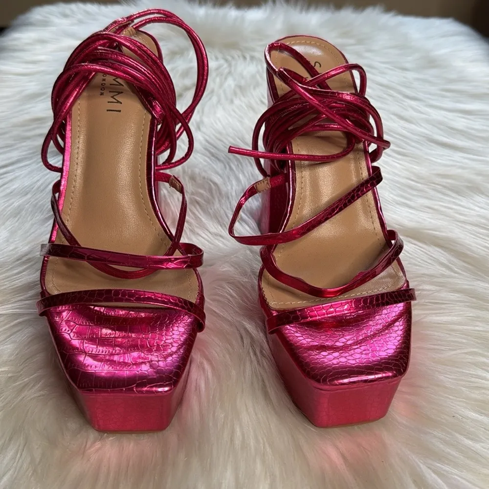 Simmi Metallic Pink Sia Strappy Platform Sandals - Image 3