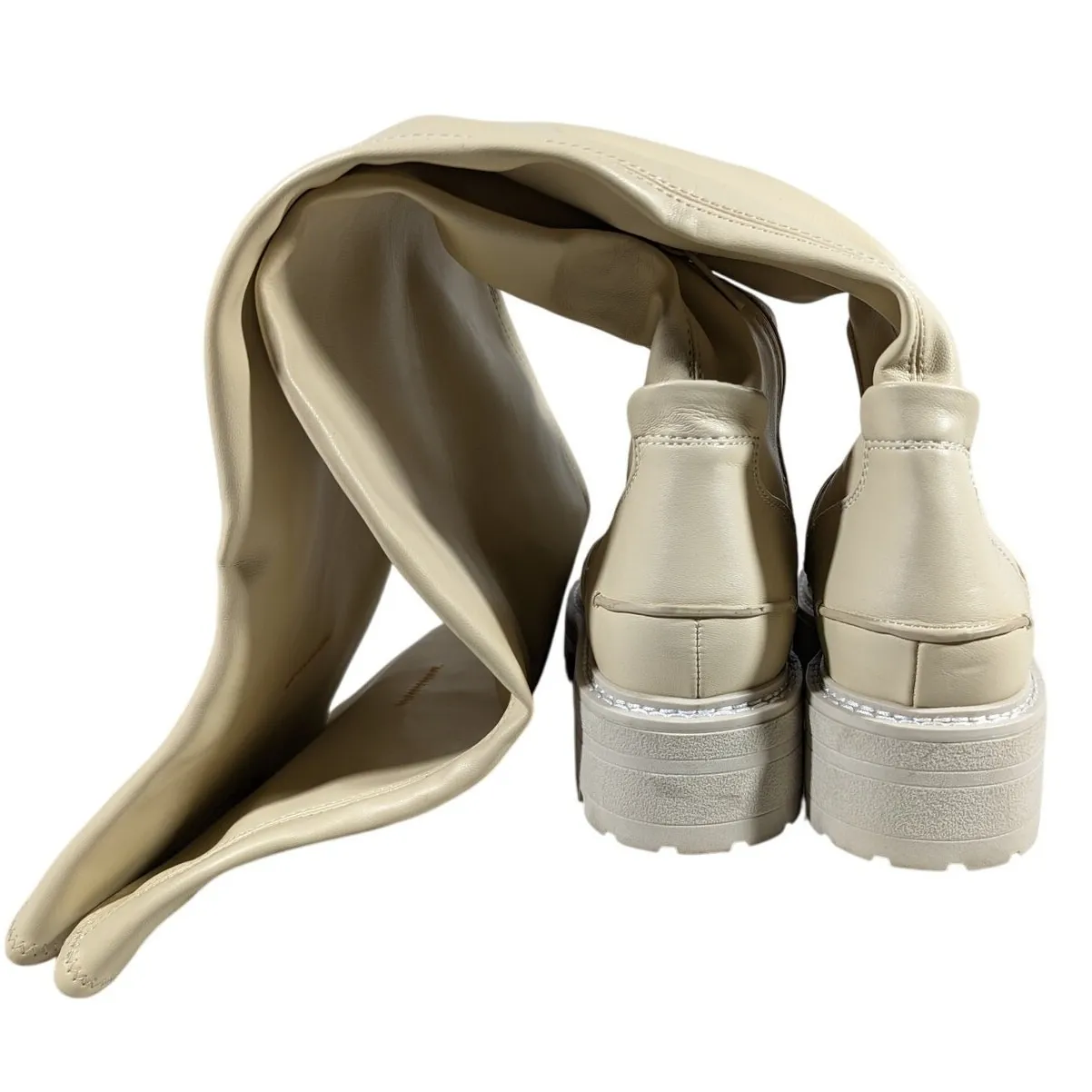 SARTO STUDIO Women Cream Leather Over‎ The Knee Boots Chunky Sole Side Zip 10M Size 10 - Image 6