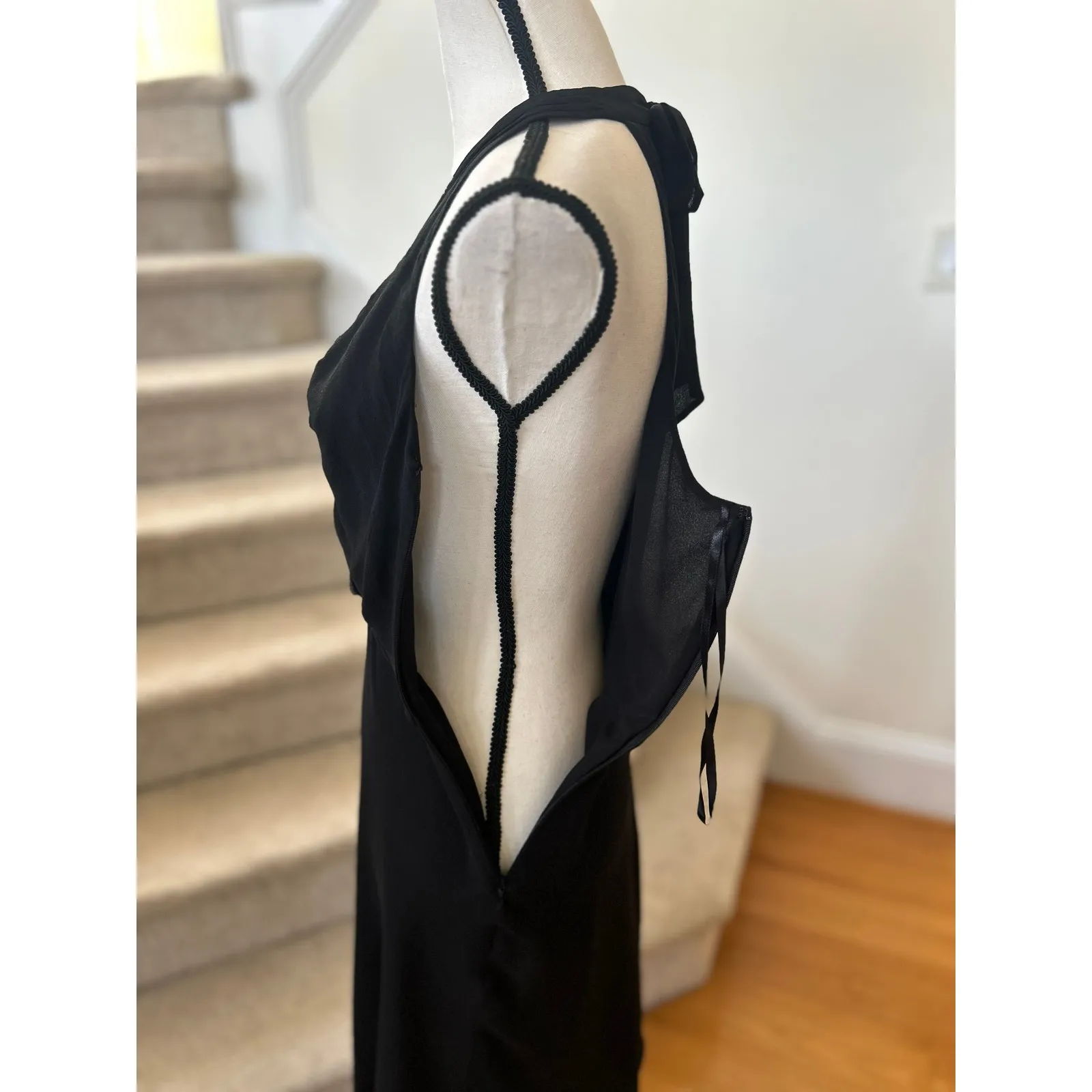 NWT Ann Taylor Y2K Whimsygoth Black Silk Halter Rosette Sheath Dress - Image 3