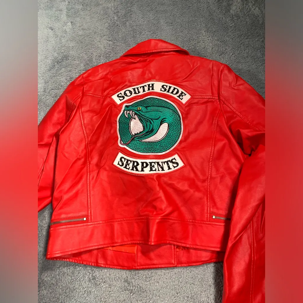 Riverdale south side serpents cherry faux leather Moto jacket large - Image 10