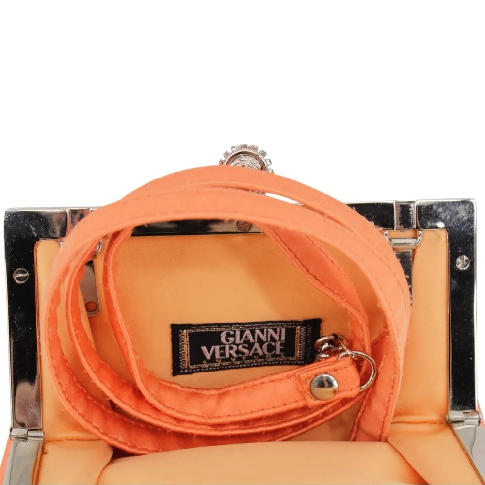 AUTHENTIC Vintage Versace Orange Floral Embroider Jewel Clutch Special Occasion‎ - Image 7