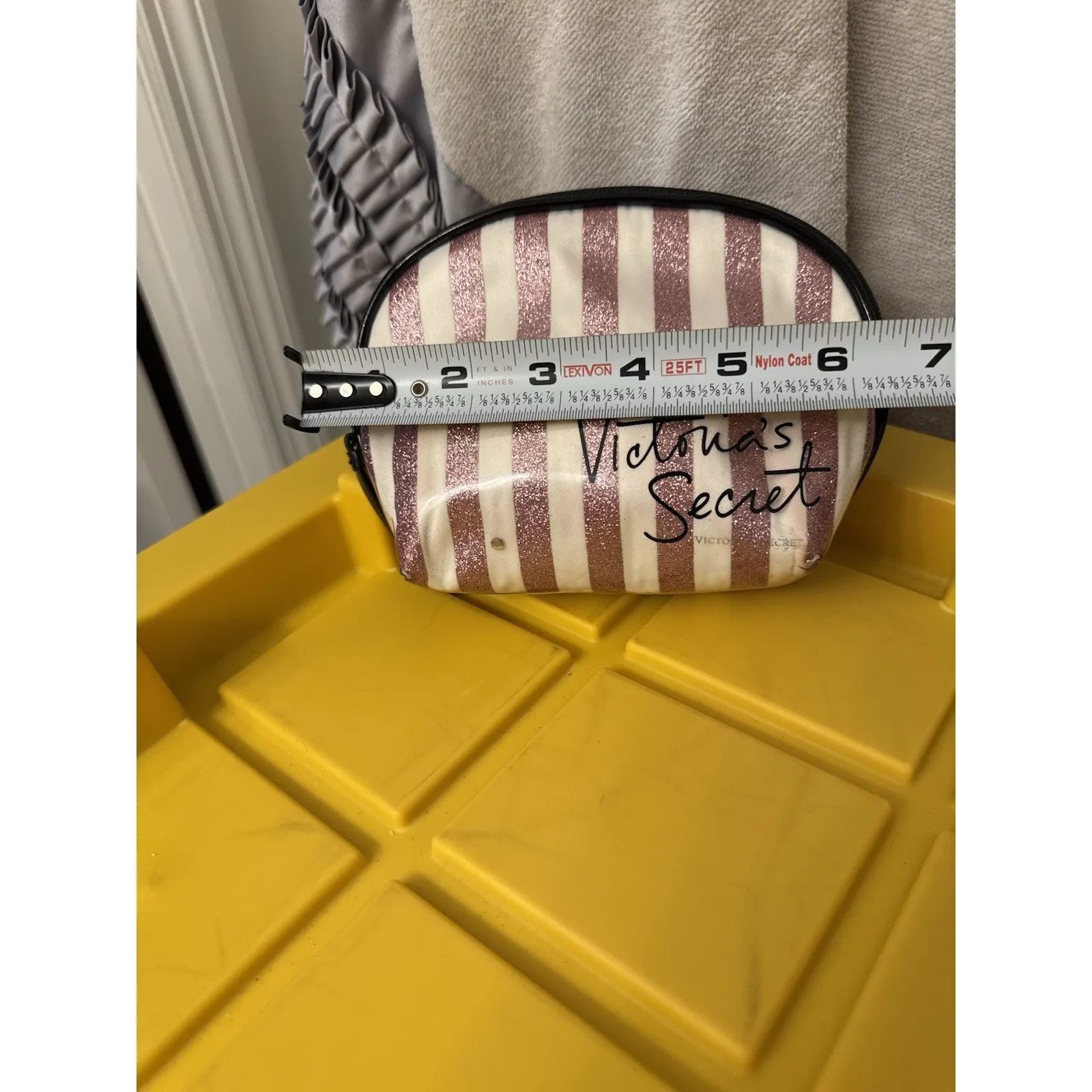 Victoria's Secret Cosmetic Pouch Pink Glitter Striped Toiletry Bag Coquette - Image 5