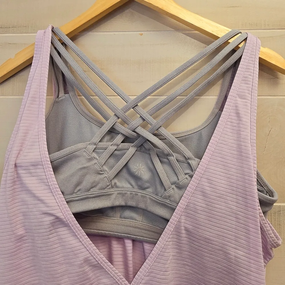 {M} Athleta Fully Focused Criss Cross Tank With Bra Pink Purple Lavender Gray - Image 7