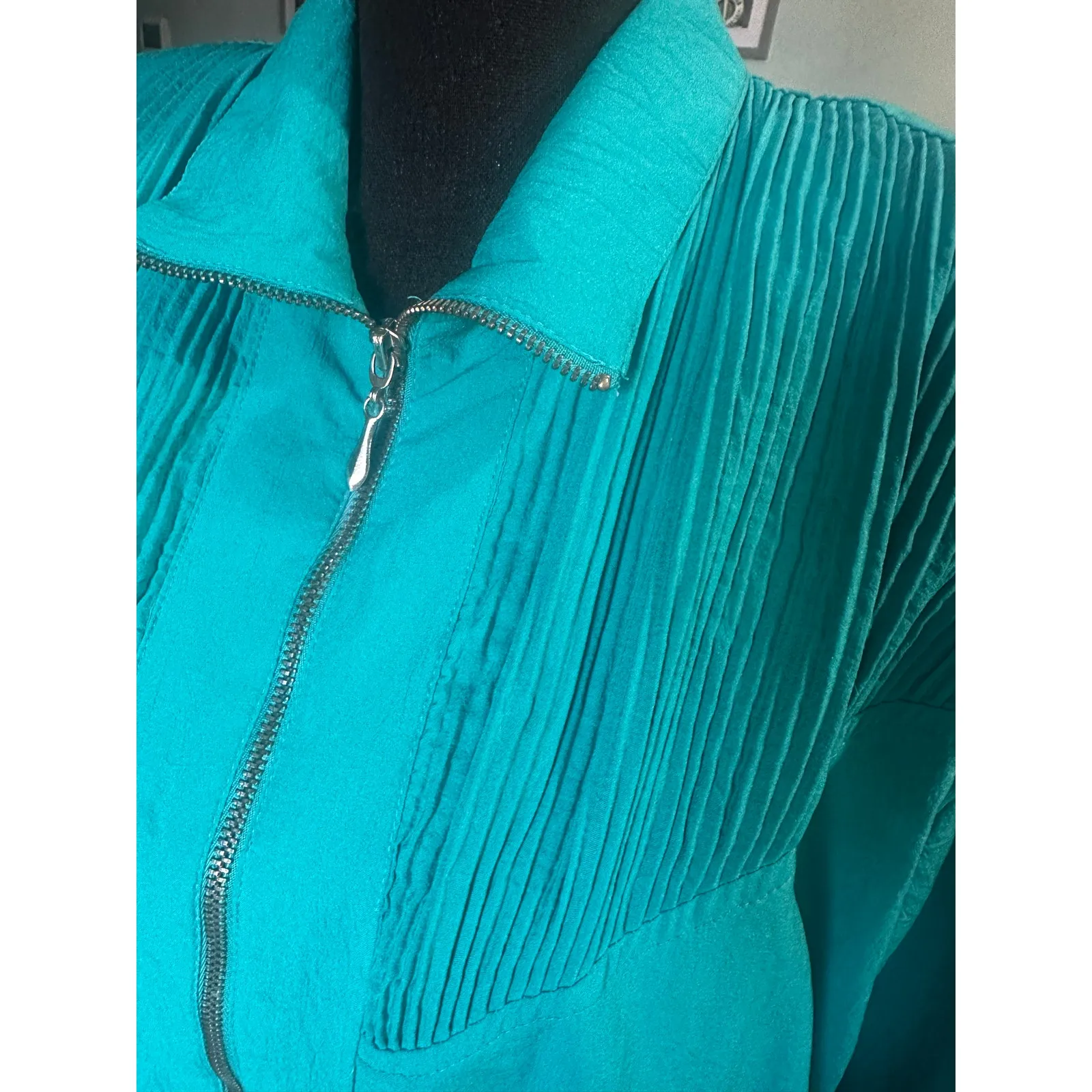 Teddi Vintage Turquoise Lightweight Windbreaker – Retro 80s Style Blue Size L - Image 2
