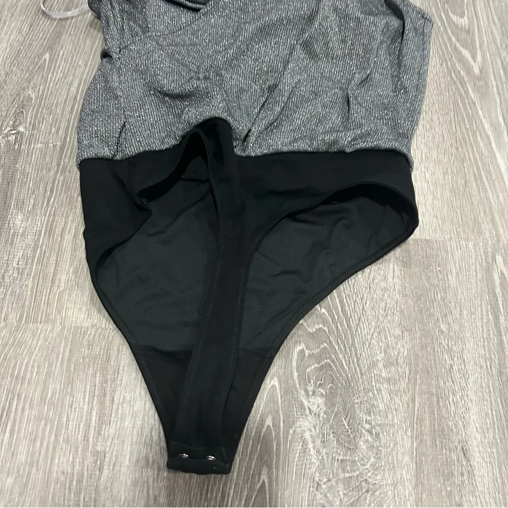 Revolve Silver Shimmer One Shoulder Bodysuit - Image 5