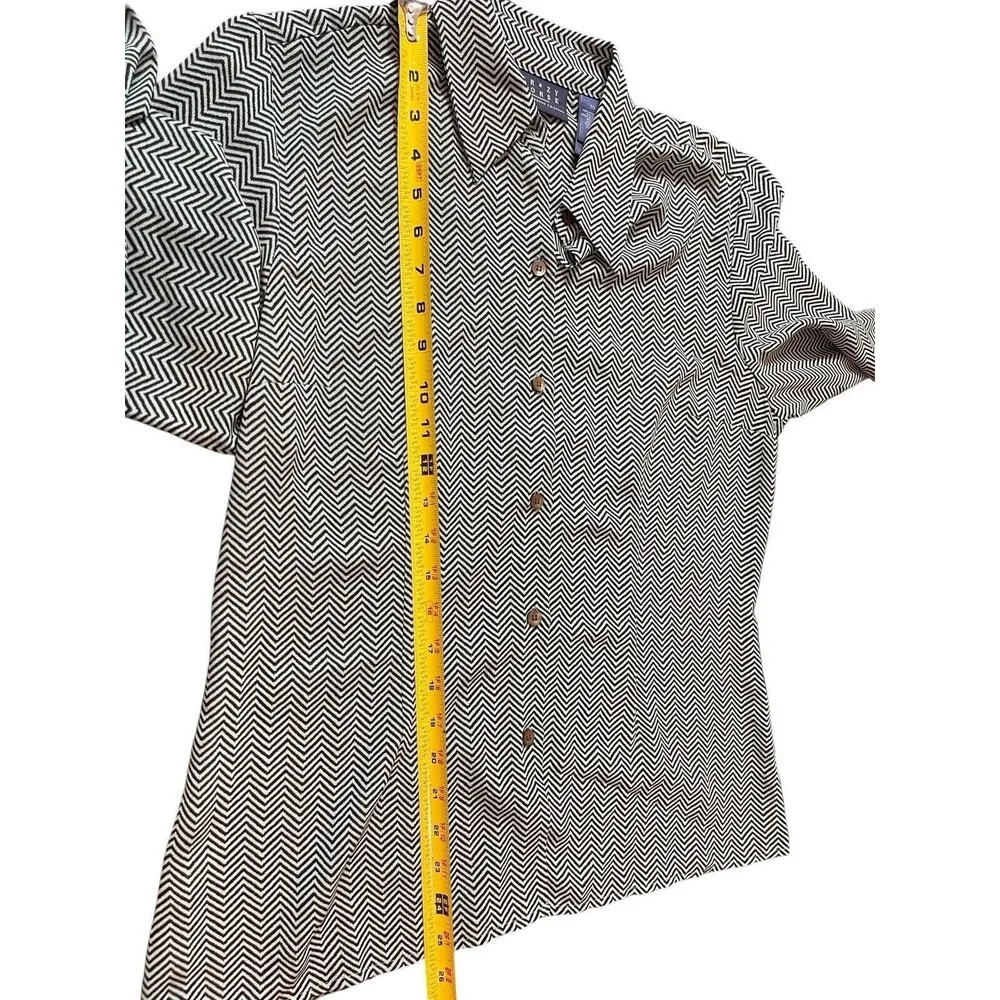 Crazy Horse Green Black Herringbone Semi Sheer Bow Tie Long Sleeve Top 10 - Image 6