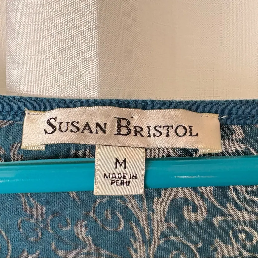 Susan Bristol Teal and Black Patterned Blouse - Image 2