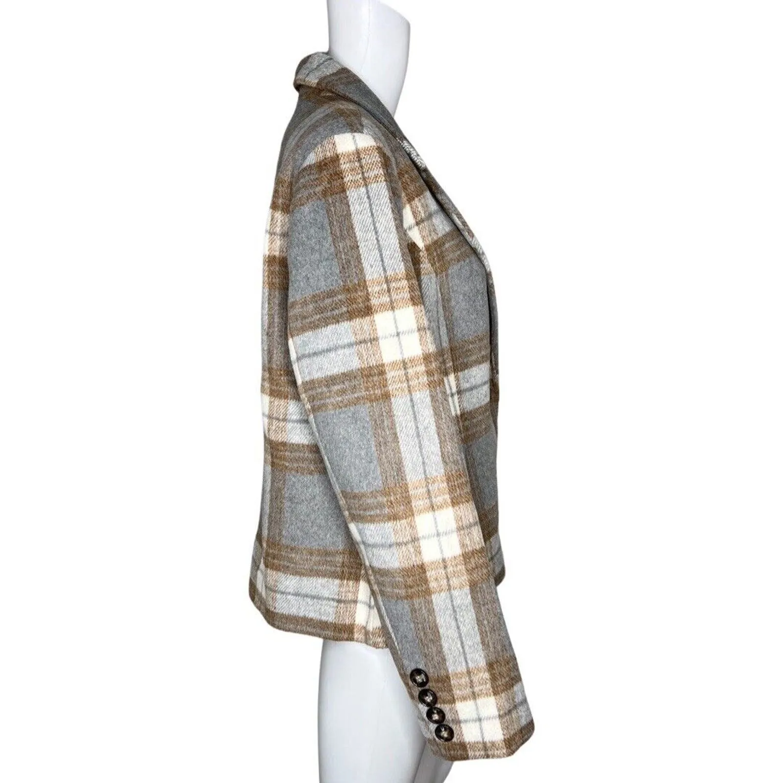 Bagatelle Jacket Womens‎ Large Tan Gray Plaid Bohemian Light Academia Neutral - Image 2