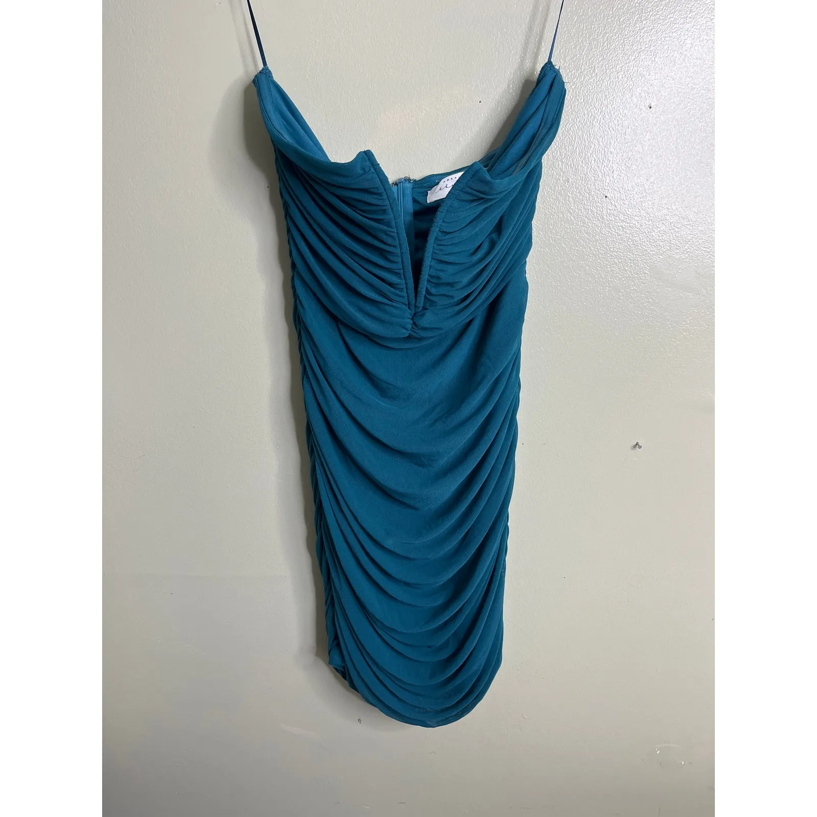 American Threads Strapless Notch Neck Teal Bodycon Mini Dress, Size Medium - Image 2