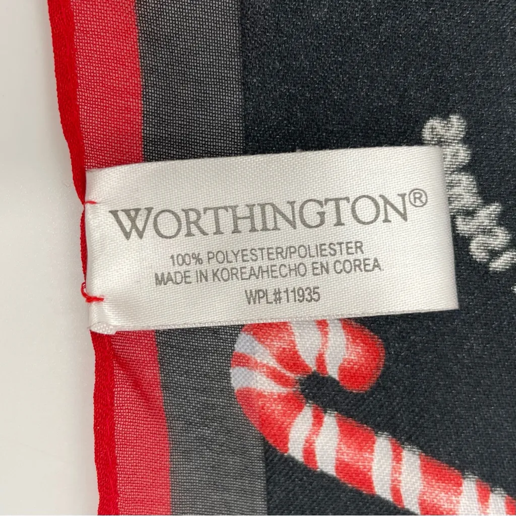 Vintage Christmas Scarf Candy Canes Square Sheer Stripes Holiday Red Black - Image 7