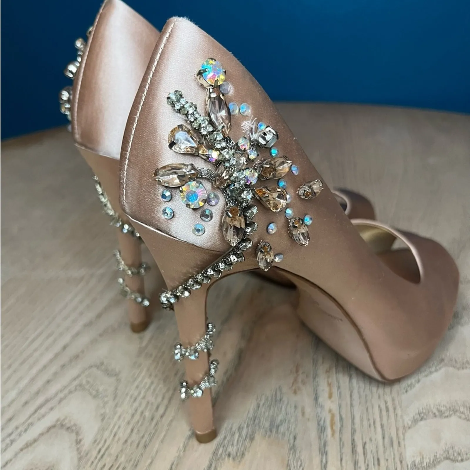 Antonio Melani Carean Bejeweled Peep Toe Pumps Rose Champagne Women’s 8 - Image 2