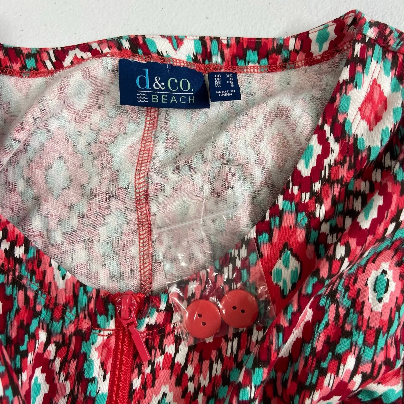 NEW D&Co beach women's red pink geometric pocket full zip swim cover up dress XS - Image 8