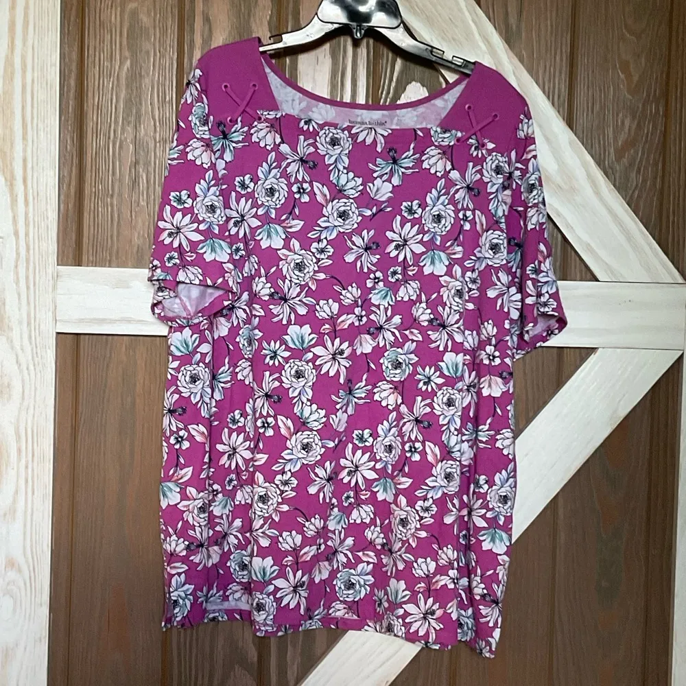 Woman Within Floral Purple Women's Top w/Shoulder Detail P2P 26-29” SIZE 1X - Image 5