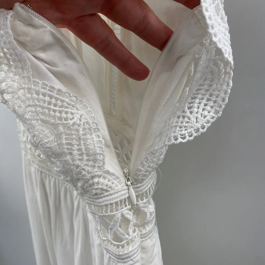 Aqua Dress Womens‎ XS White Cotton Polyester Crochet Cap Sleeves Boho Hippie - Image 6