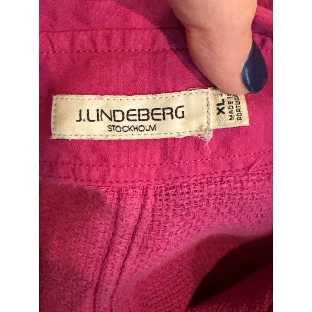 J Lindeberg Shirt Women XL Pink‎ Textured Cotton Collared Lace Up Front Top Pink - Image 8