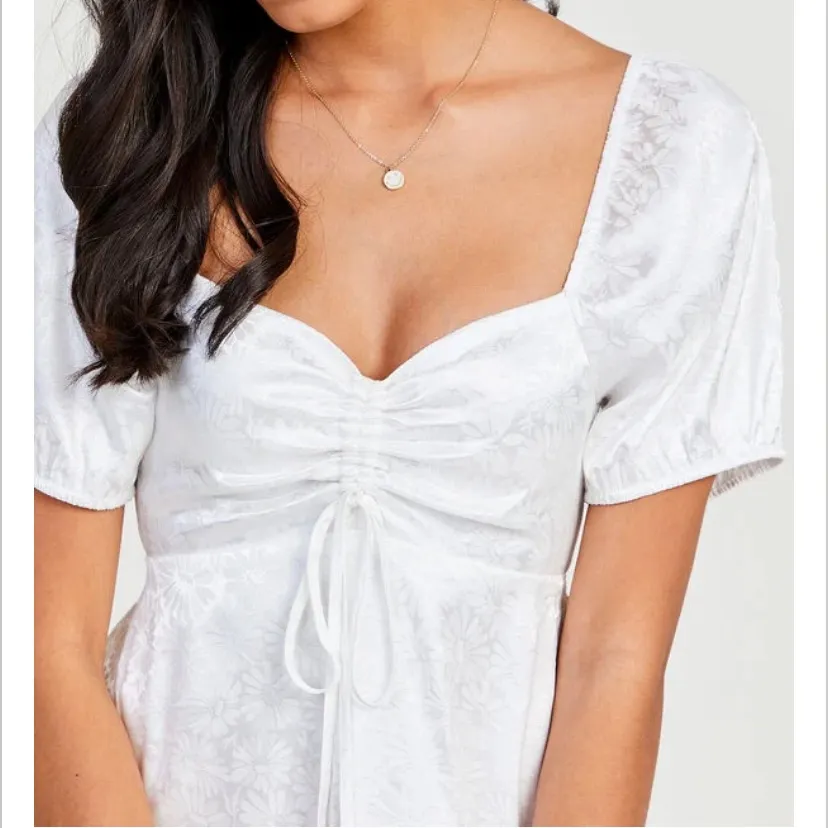 ❤️ Altared State White Floral Silky Dress Off the Shoulder Puff Sleeves - Image 7