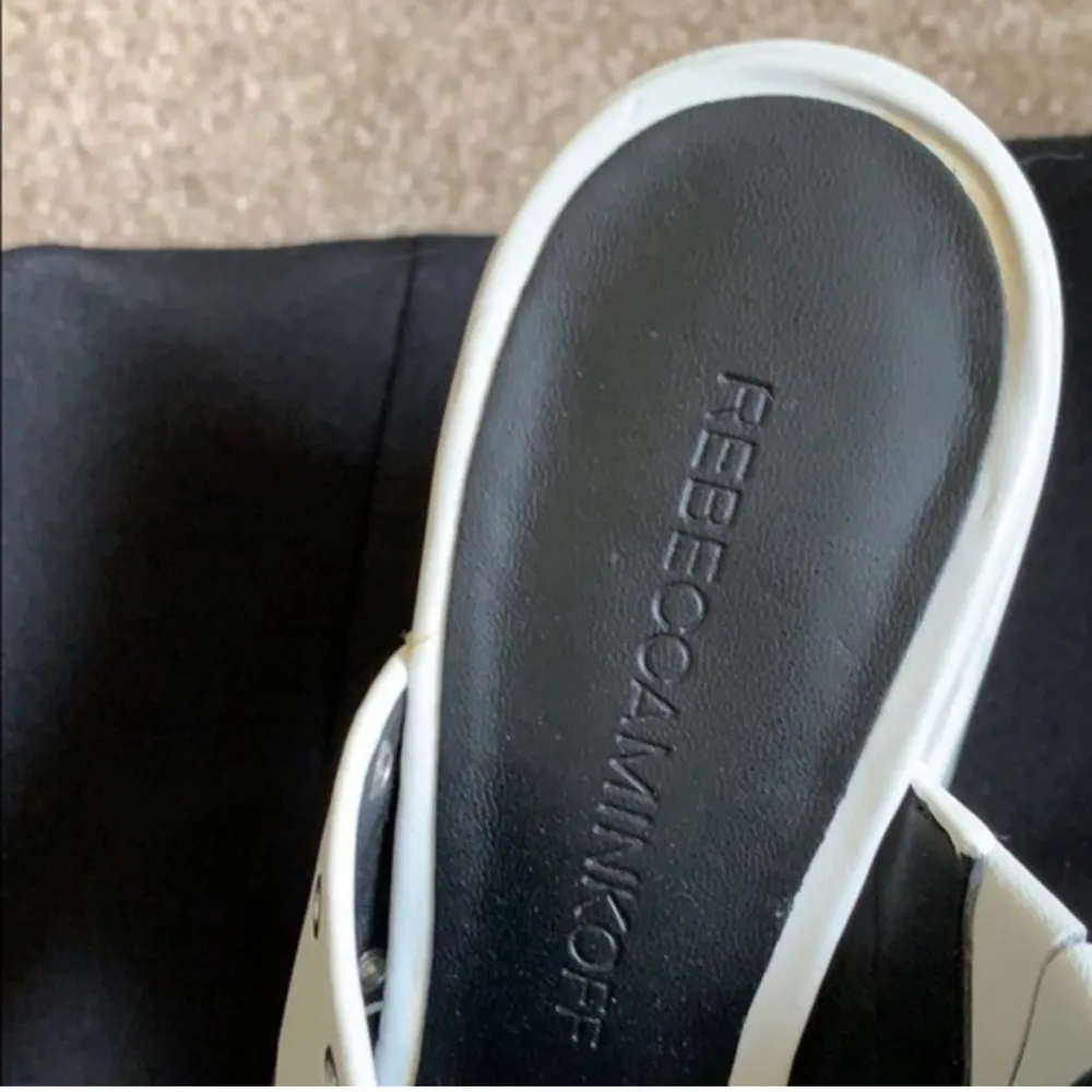 Rebecca Minkoff White Block Heels Grommet Silver Round Studded Block Heels 5 / 6 - Image 6