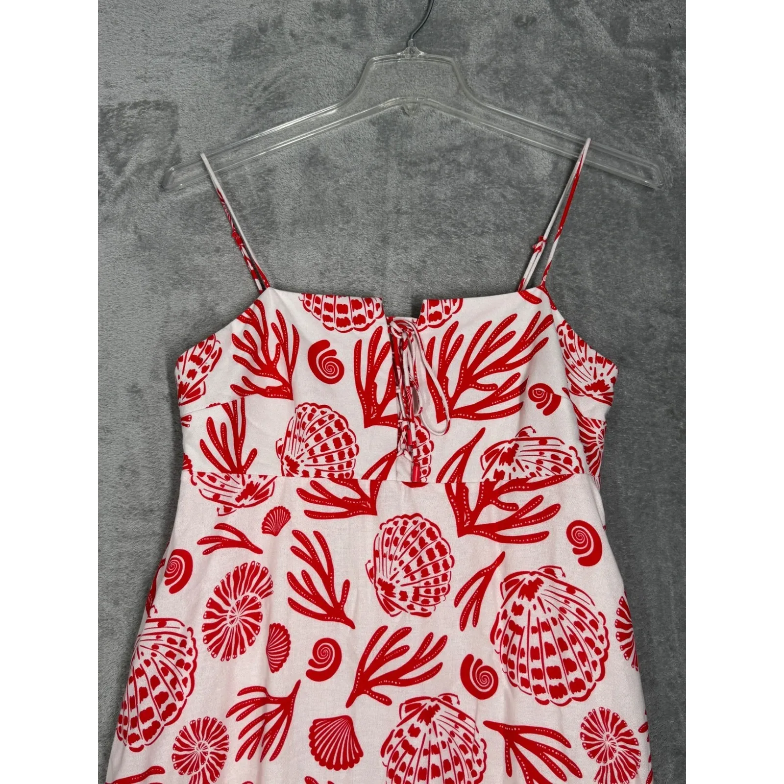 Calypso St Barth Maxi Dress Womens S Red White Linen Blend Shells Boho Resort - Image 4