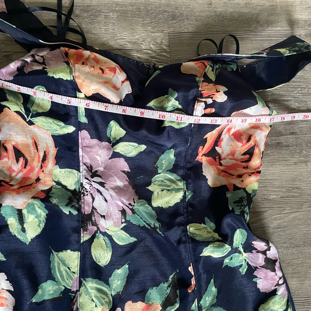 Sequin Hearts  Strapless Navy Floral Dress - Image 6