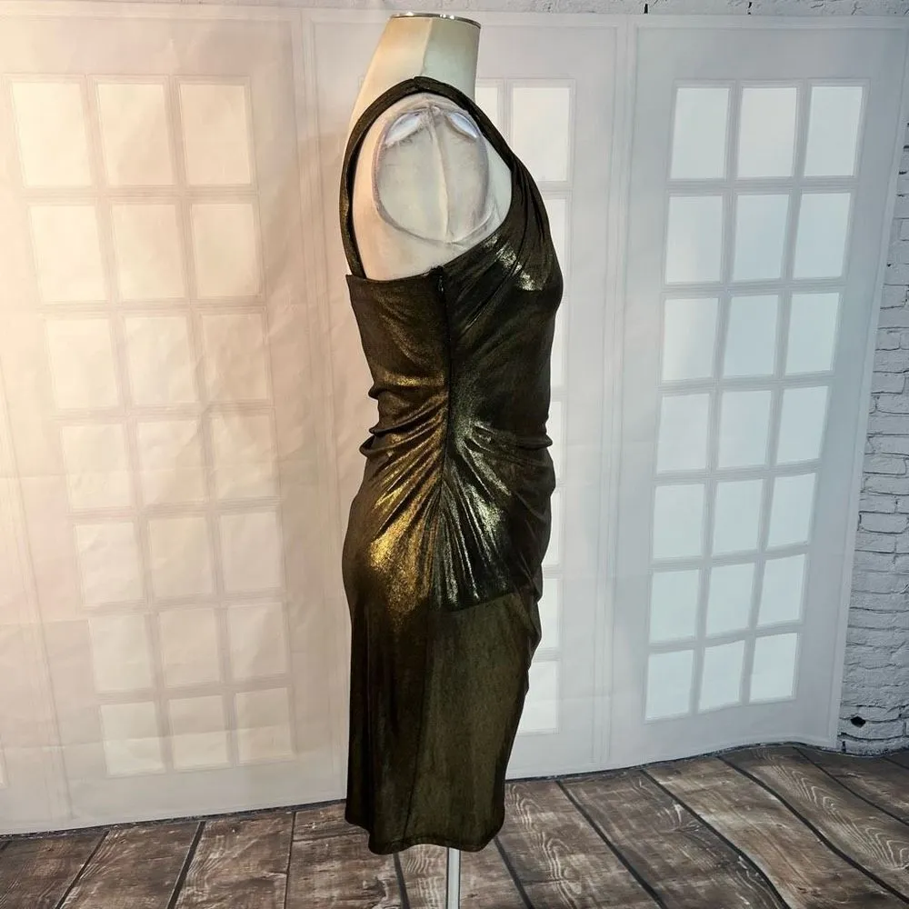 David Meister bronze gold halter cocktail party evening dress size 4 - Image 4
