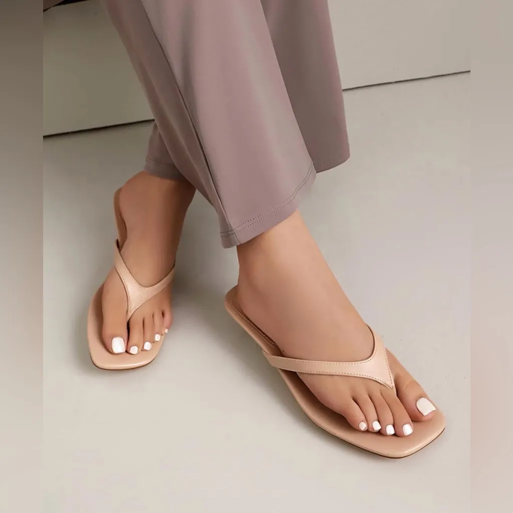 NEW Nude Flip Flops Sandals Slides Mules Kitten Heel Slip on Shoes 10 - Image 7