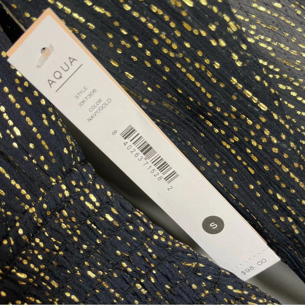 Aqua Dress NWT Metallic Dot Smocked Mini Bloomingdale's Exclusive Sheer Sleeve‎ - Image 9