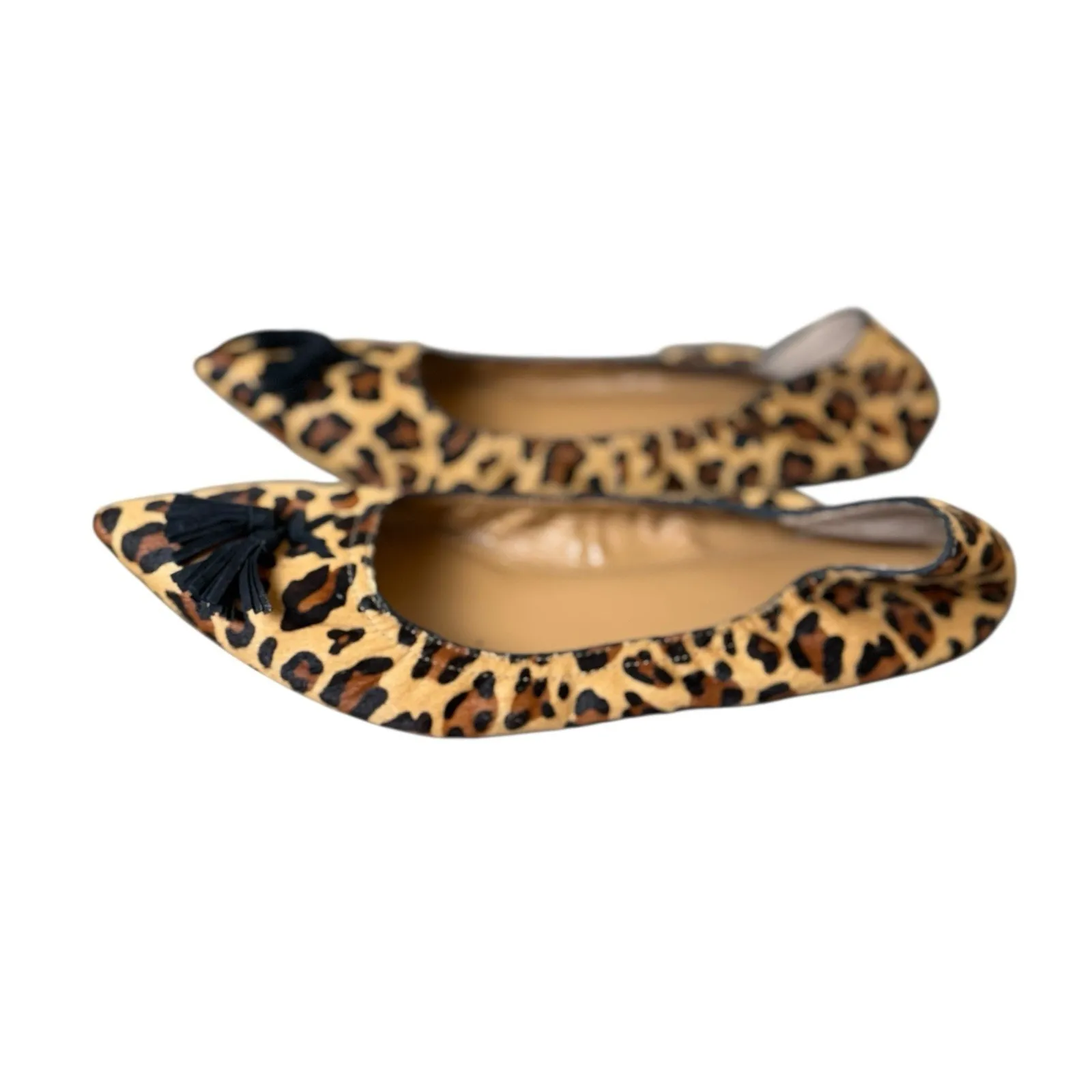 J.CREW Real Calf Fur Leopard Print Flats Pointy Toe Tassels 9M Preppy Animal Size 9 - Image 4